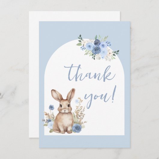 可愛いブルーバニー男の赤ちゃんシャワーサンキューカード 招待状 (正面/裏面)