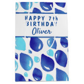 可愛いブルーバルーンパターンボーイ誕生日 ミディアムペーパーバッグ (正面)