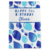 可愛いブルーバルーンパターンボーイ誕生日 ミディアムペーパーバッグ (裏面)