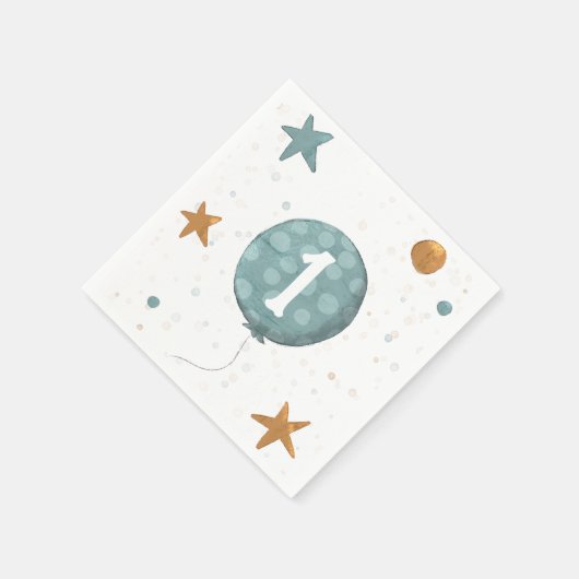 可愛いブルーバルーンボーイ1歳の誕生日パーティー スタンダードカクテルナプキン (角)