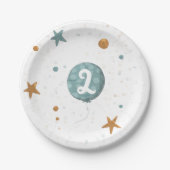 可愛いブルーバルーンボーイ2nd誕生日パーティー ペーパープレート (正面)