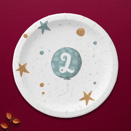 可愛いブルーバルーンボーイ2nd誕生日パーティー ペーパープレート
