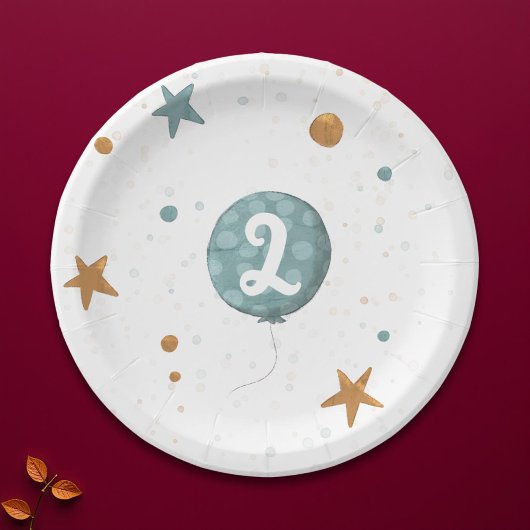 可愛いブルーバルーンボーイ2nd誕生日パーティー ペーパープレート