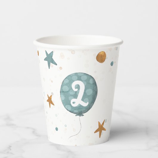 可愛いブルーバルーンボーイ2nd誕生日パーティー 紙コップ (正面)