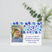 可愛いブルーバルーン男の子フォト誕生日ありがとう ポストカード (スタンド正面)