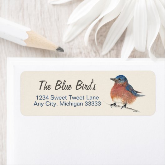 可愛いブルーバードウォーターカラー鉛筆アートラベル ラベル (インサイチュ)