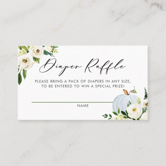 可愛いブルーパンプキンベビーシャワーおむつラッフルカード プレイスカード (正面)