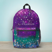 可愛いブルーパープルグラデーショングリッターモノグラム印刷バ プリントバックパック