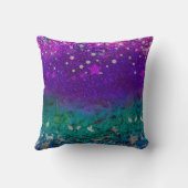 可愛いブルーパープルグラデーショングリッターモノグラム クッション (裏面)