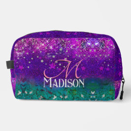 可愛いブルーパープルグラデーショングリッターモノグラム ドップキット