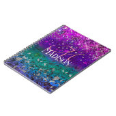 可愛いブルーパープルグラデーショングリッターモノグラム ノートブック (左側)