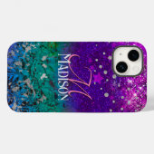 可愛いブルーパープルグラデーショングリッターモノグラム Case-Mate iPhoneケース (裏面 (横))