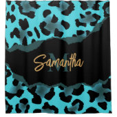 可愛いブルーヒョウ柄 シャワーカーテン (正面)