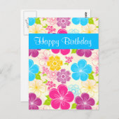 可愛いブルーピンクとオレンジの誕生日はがき ポストカード (正面/裏面)