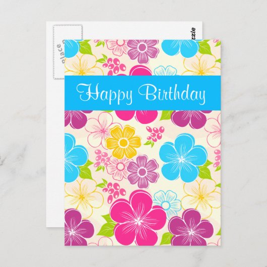 可愛いブルーピンクとオレンジの誕生日はがき ポストカード (正面/裏面)