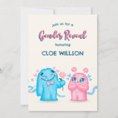 可愛いブルーピンクのモンスタージェンダーが赤ちゃんシャワーを明かす 招待状 (正面)