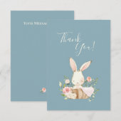 可愛いブルーピンクバニー赤ちゃんシャワー サンキューカード (正面/裏面)