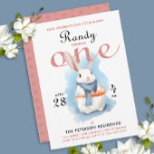 可愛いブルーピンクホワイトバニー最初の日水色 招待状