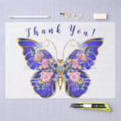 可愛いブルーピンク金ゴールド蝶フローラありがとう 薄葉紙 (クラフト)