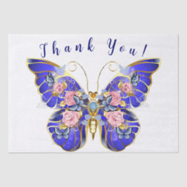 可愛いブルーピンク金ゴールド蝶フローラありがとう 薄葉紙