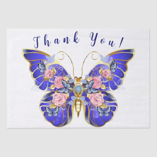 可愛いブルーピンク金ゴールド蝶フローラありがとう 薄葉紙 (正面)