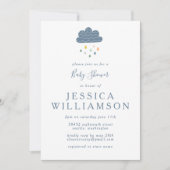 可愛いブルーピーチ雨粒ボーイベビーシャワー 招待状 (正面)