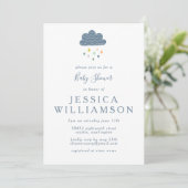 可愛いブルーピーチ雨粒ボーイベビーシャワー 招待状 (スタンド正面)