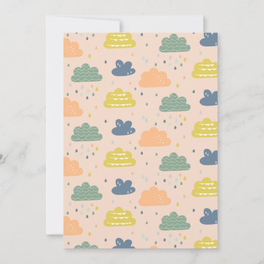 可愛いブルーピーチ雨粒ボーイベビーシャワー 招待状 (裏面)