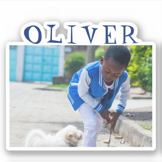 可愛いブルーフレーム名とフォトキッズシール シール (正面)