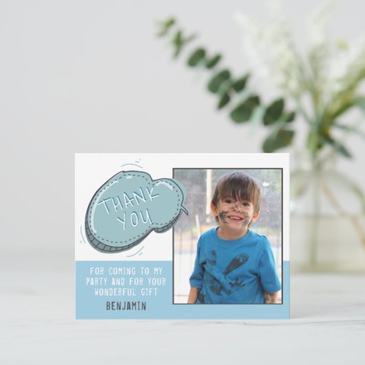 可愛いブルーフレーム誕生日ありがとうフォトカード (スタンド正面)