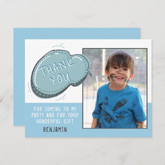 可愛いブルーフレーム誕生日ありがとうフォトカード (正面/裏面)