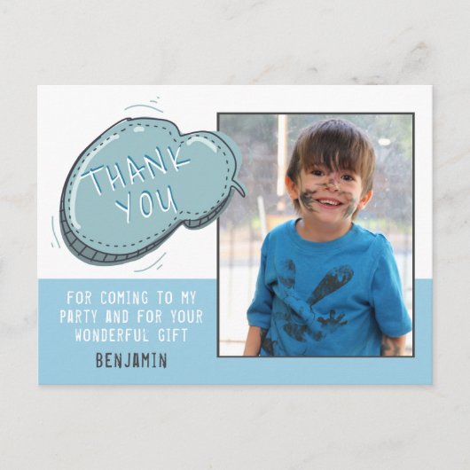 可愛いブルーフレーム誕生日ありがとう写真 ポストカード (正面)