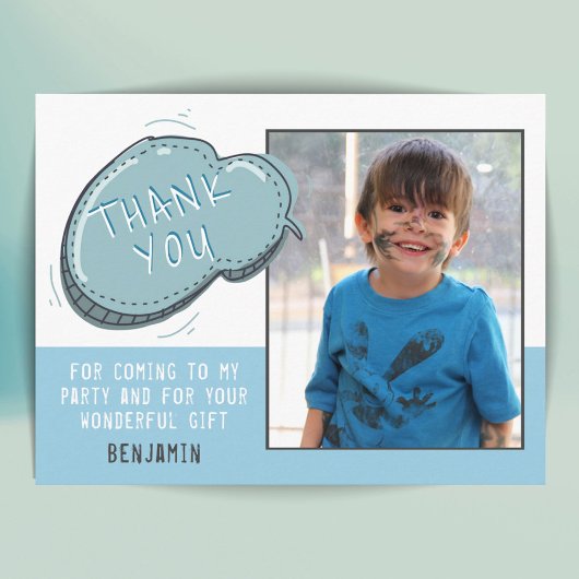 可愛いブルーフレーム誕生日ありがとう写真 ポストカード