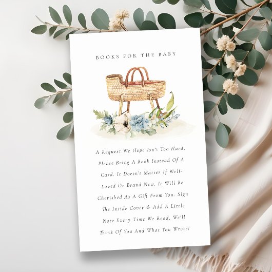 可愛いブルーフローラバシネットブックスベイビーシャワー エンクロージャーカード