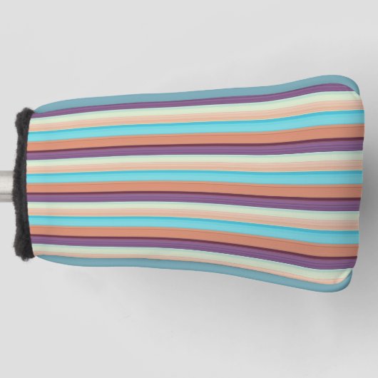 可愛いブルーブラウンストライプの ゴルフヘッドカバー (正面)