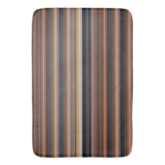 可愛いブルーブラウンストライプの バスマット (正面縦)