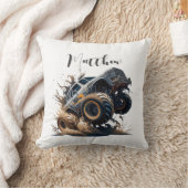 可愛いブルーブラウンビッグレースモンスタートラック クッション (ブランケット)