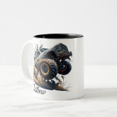 可愛いブルーブラウンビッグレースモンスタートラック ツートーンマグカップ (正面左)