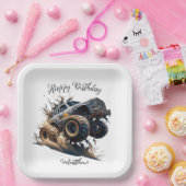 可愛いブルーブラウンレースモンスタートラックキッズ誕生日 ペーパープレート (パーティー)