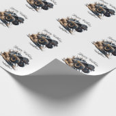 可愛いブルーブラウンレースモンスタートラックキッズ誕生日 ラッピングペーパー (角)