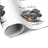 可愛いブルーブラウンレースモンスタートラックキッズ誕生日 ラッピングペーパー (ロールコーナー)