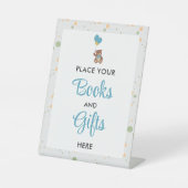 可愛いブルーベアーキュブボーイ赤ちゃんシャワーギフトテーブル 台座サイン (正面)