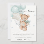 可愛いブルーベアーバルーンベビー告知カード サンキューカード (正面)