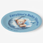 可愛いブルーベアー三日月の赤ちゃんシャワー ペーパープレート (アングル)