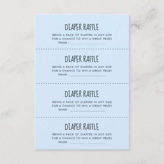 可愛いブルーベビーシャワーおむつラッフルゲームカード エンクロージャーカード (正面)