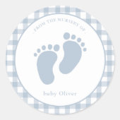 可愛いブルーベビーフットプリント少年封筒用シール ラウンドシール (正面)