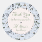 可愛いブルーベビー昆虫&ギンガムパターンサンキュー ラウンドシール (正面)
