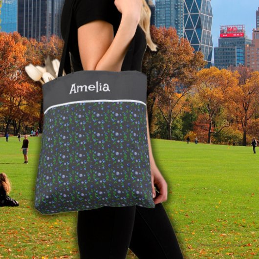 可愛いブルーベリーの水の色のパターン名ダークグレー トートバッグ