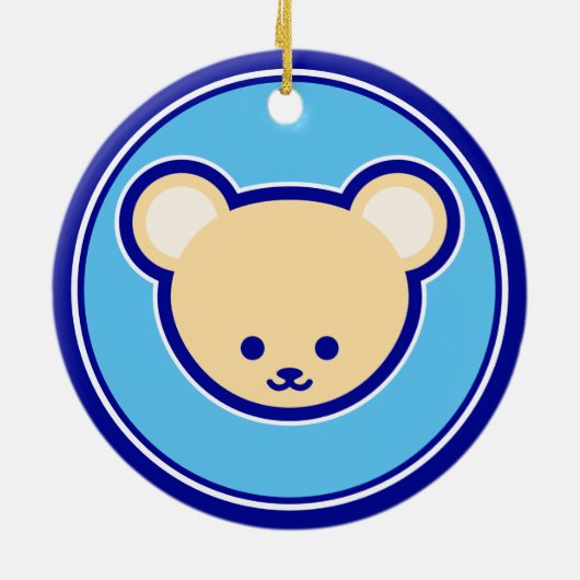 可愛いブルーベージュテディベアかわいいマンガアート セラミックオーナメント (裏面)