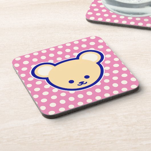 可愛いブルーベージュピンクテディベア漫画アート コースター (左側)